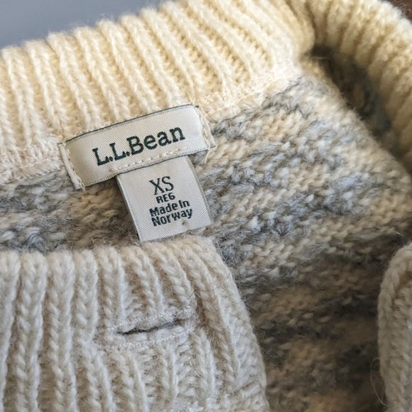 Women's LL Bean Norwegian Knit Button Cardigan Sweater Cream and Grey XS - Picture 6 of 7